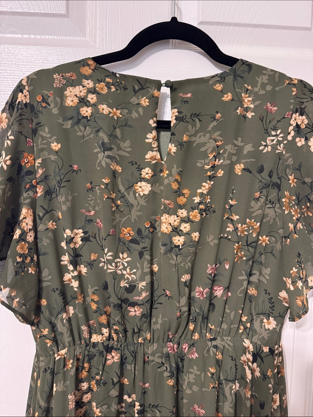 Baltic Born Olive Green Floral Midi Dress with Flutter Sleeves - Picture 5 of 8